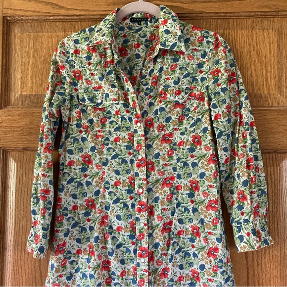 Theory Floral Long Sleeve Button-up Shirt Dress 6 - Picture 2 of 10